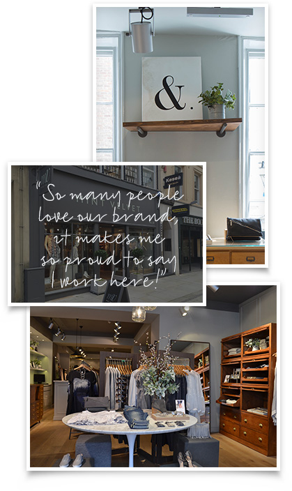 collage including inspirational quote and store interiors